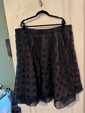 Christian Siriano Black A-Line Check Overlay Skirt